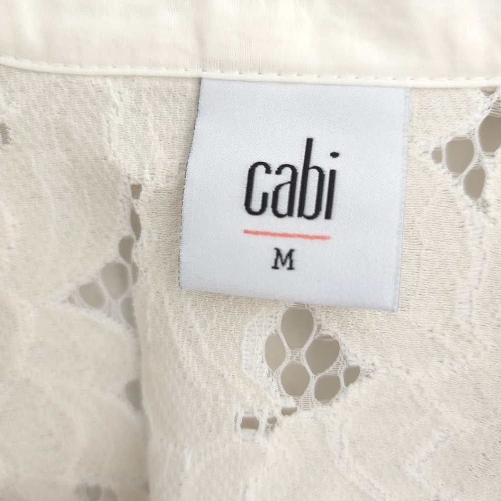 Cabi Cream irovy tan lace jacket blouse top mid sleeve sizeM Preowned excellent - Picture 3 of 5